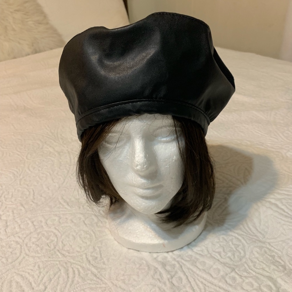 Black leather beret